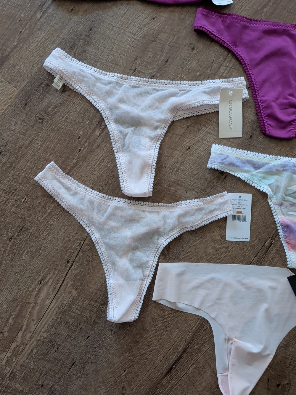 On Gossamer Purple & Light Pink Thong Panty Set - Picture 3 of 5